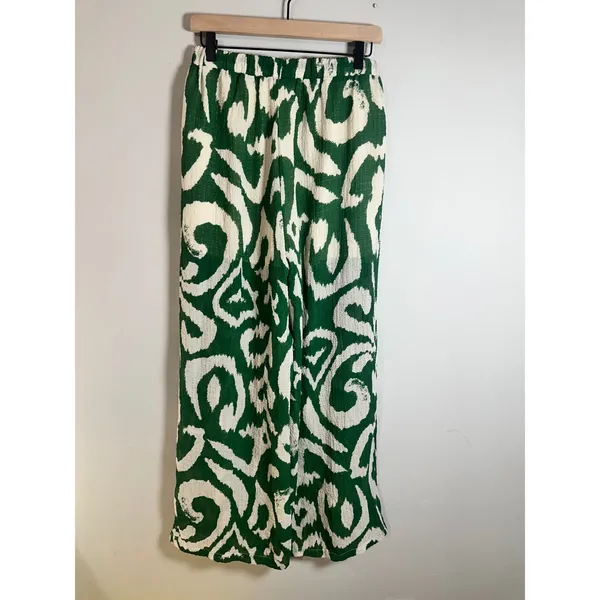 Cider Green Abstract Ikat Print Wide Leg Drawstring Pants‎ Womens Medium - Image 5