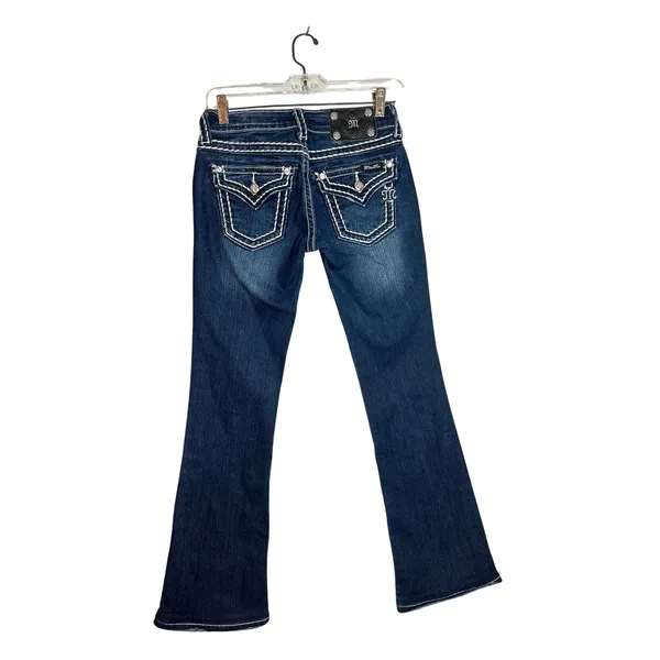 Miss Me Bootcut Jeans Dark Wash White Contrast Stitch Rhinestone Flap Pocket 25‎ - Image 4
