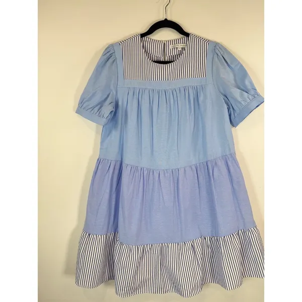 English Factory Womens Dress Blue Quinn Babydoll Striped Tiered A Line Small - Image 4