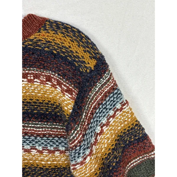 Vintage Womens Fair Isle Striped Knit Cardigan Sweater Buttons V Neck Wool Sz M - Image 6