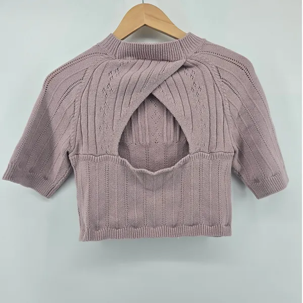 Free People Knit Top Womens L Mauve Around The Clock Open Back Pointelle Cropped - Image 2