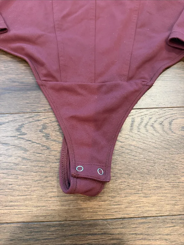 Abercrombie & Fitch Burgundy Soft A&F Long Sleeve Bodysuit Medium - C27-132 - Image 7