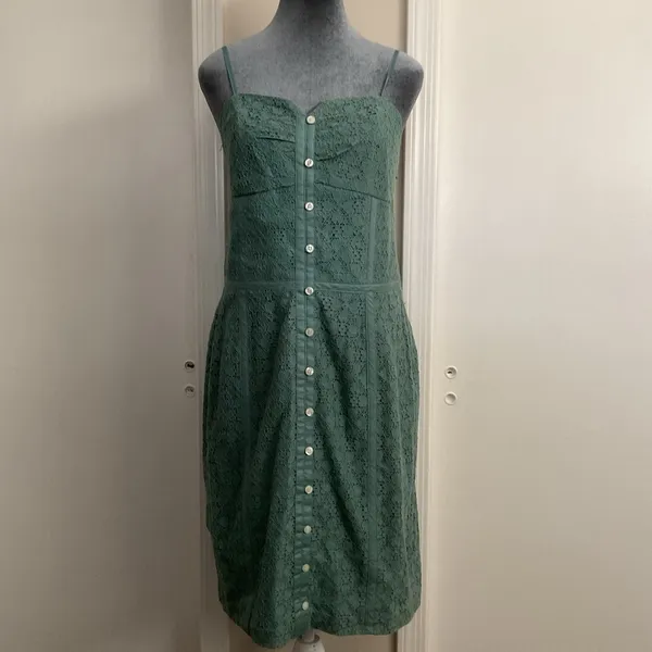 NWT BCBGMAXAZRIA Green Lace Strapless Sheath Dress 12 L Sweetheart Midi Cocktail - Image 2