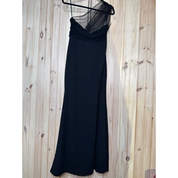 NWT Lulus Brayla Black One-Shoulder Mermaid Maxi Dress Bridesmaid Banquet Size M - Image 2