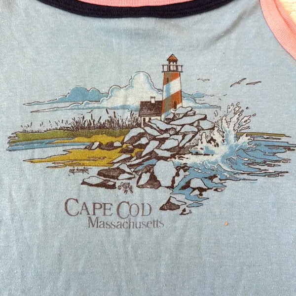 Women’s M Cape Cod Vintage Blue Tank Top Shirt Lighthouse Design Size Medium - Image 2