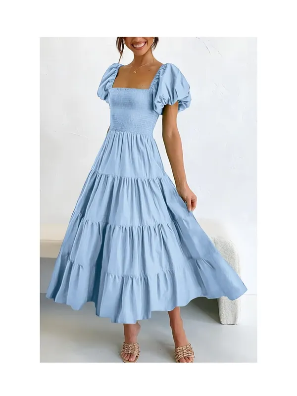 PrettyGarden Summer Puff Sleeve Midi Dress - Image 4