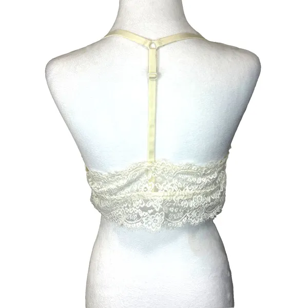 Aerie Eyelash Lace Bralette Womens L‎ Ivory Racerback Wireless Padded Sexy - Image 3