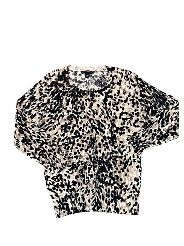Banana Republic Gray Black & White Leopard Print Crew Neck Knit Sweater Sz S - Image 2