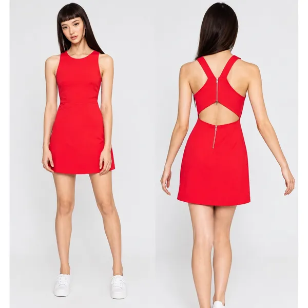 Zara Dress XS Trafaluc Collection Red Open Back Cutout Mini Sleeveless - Image 2