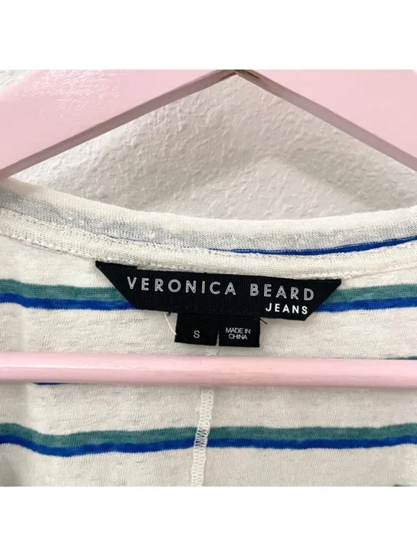 Veronica Beard Arion Linen Muscle Tank Blue Stripe S Coastal Preppy Nautical - Image 3