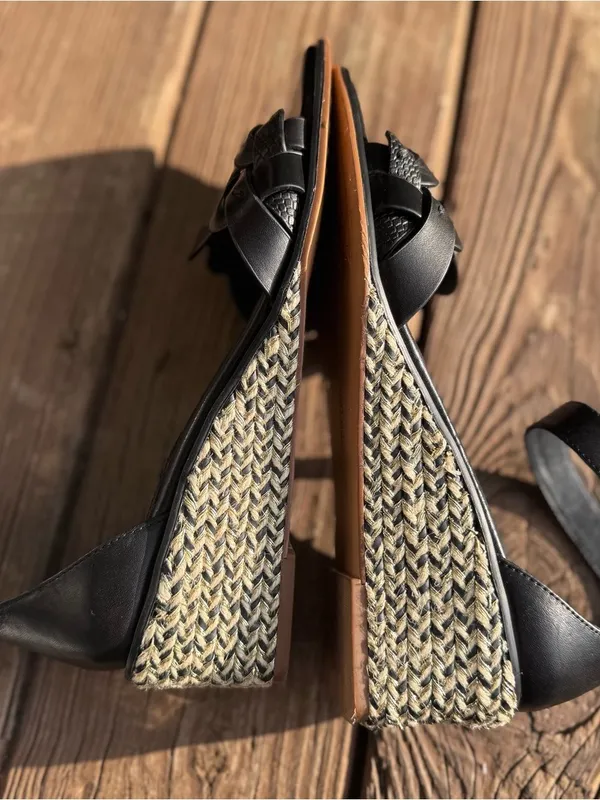 Vince Camuto Black Braided Square Toe Heels Ankle Strap Sandals - Image 9