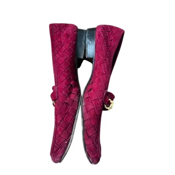 Vintage Cole Haan red woven suede horse bit buckle loafers - Image 2