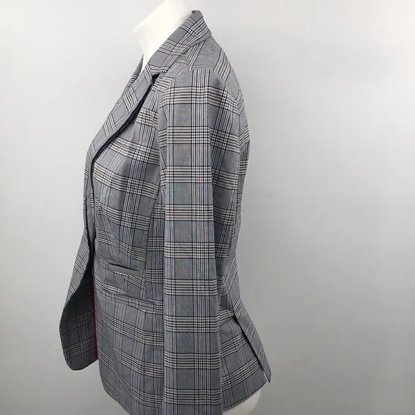 Ecru long sleeve plaid one button small blazer - Image 5