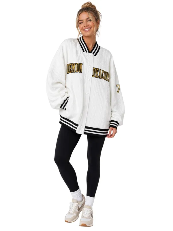 NWT Gameday Couture Wake Forest Demon Deacons Cable Knit Varsity Jacket White XL - Image 2