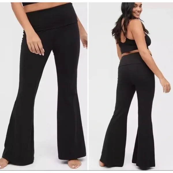 NWT Aerie Offline Flared Black OG Fold-over Leggings High Waisted Sports Sz S - Image 2