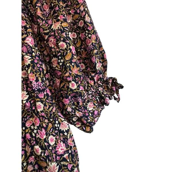 Old Navy Floral Blouse Top Women's Medium‎ Smocked Neck Puff Sleeve Pink - Image 3