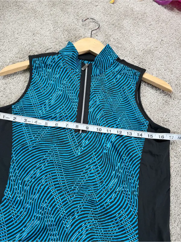 Tail Women’s Sleeveless Mock Neck 1/4 Zip Shirt Top Golf in Zig Zag Print Blue S - Image 9