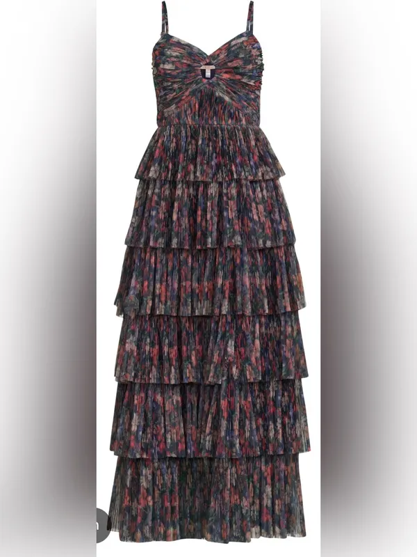 NEW Hutch Rosey Floral Tiered Navy Multi Tropical Garden Gown Sz 2 - Image 3