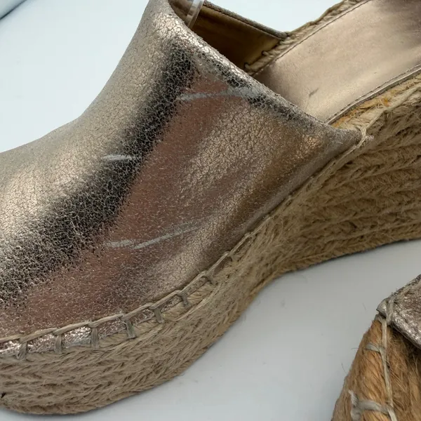 Marc Fisher LTD Madalyn Metallic Gold Leather Espadrille Wedge Sandals 6M - Image 9