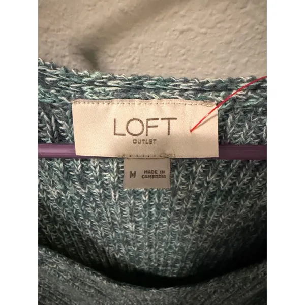 LOFT Outlet Teal White V-Neck Sweater M - Image 3