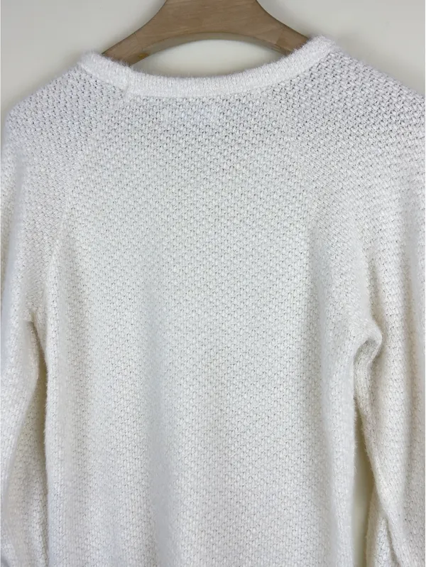 Butter Soft Fuzzy Knit V Neck Balloon Sleeve Sweater Ivory Hollister S Cozy - Image 9
