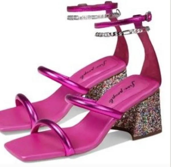 Free People Parker Hot Pink Chain Square Toe Heels - Image 5