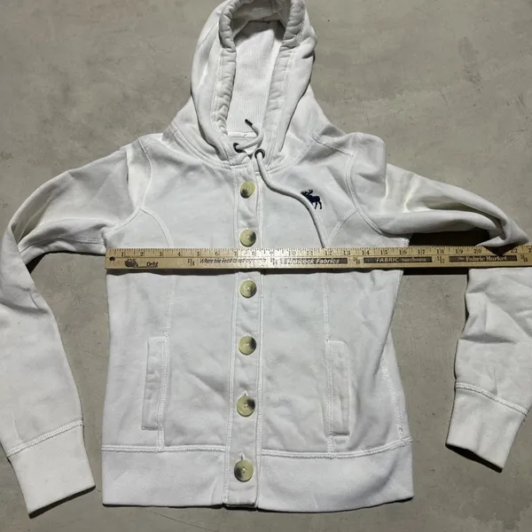 Vintage Abercrombie & Fitch Women's White Y2K 90s Hoodie SZ Small Marks* 2000s - Image 3