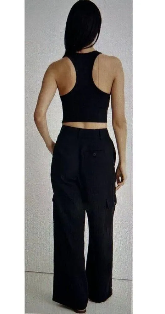 Madewell Womens Wide Leg Linen Blend Cargo Pants in True Black Size 6 - Image 2