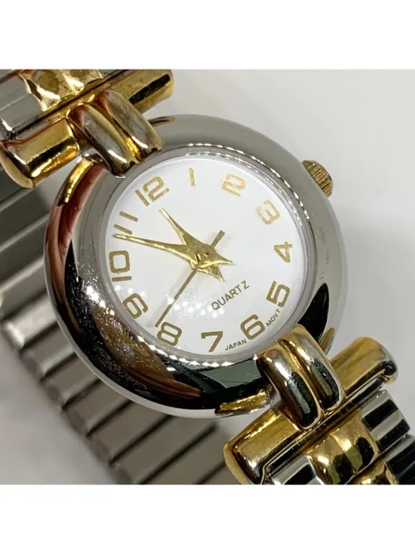 Women’s quartz analog watch silver gold tone 23mm stretch band running - Image 2