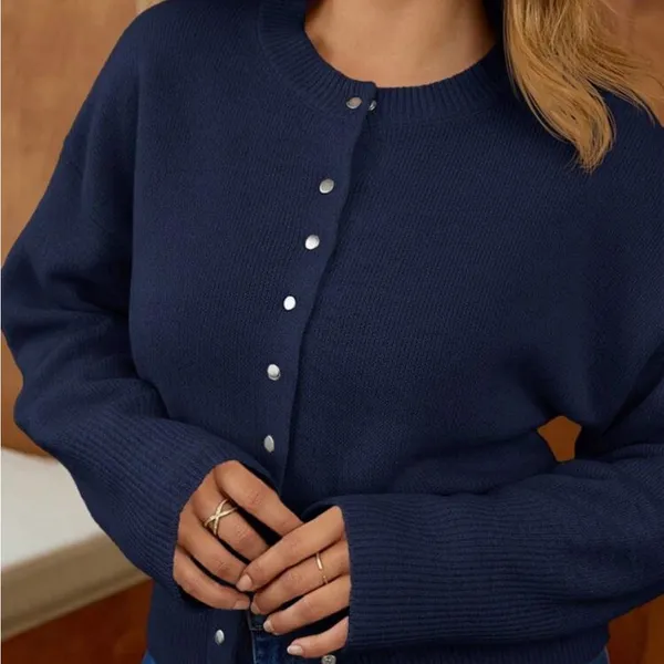 Navy Button-Front Ribbed Cardigan - Image 8