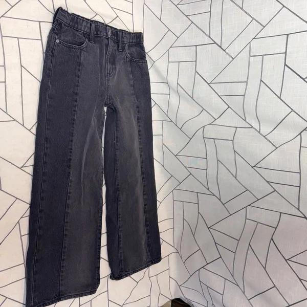Old Navy‎ Girls 12 High Rise Baggy Wide Leg Paneled Jeans Washed Black Denim - Image 3