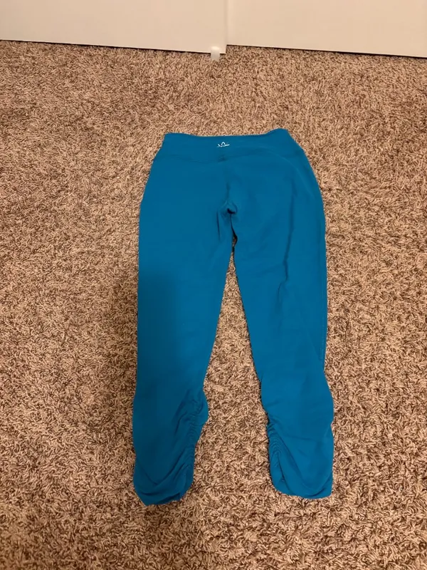 Beyond Yoga Leggings Size Small Teal Blue Ruched Sides Ankle Length Supplex - Image 3