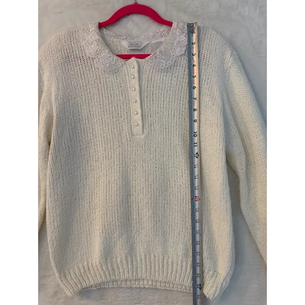 Blair‎ Boutique Vintage Lace Collar Pearl Button Knit Sweater Off-White Large - Image 4