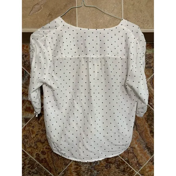 Abercrombie & Fitch White Polka Dot Tie Front Crop Top 3/4 Sleeve Size Medium - Image 3