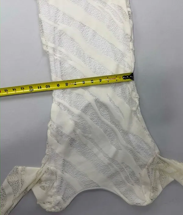 Auditions White Textures Mesh Long Sleeve Maxi Gown with Low Back and Lace Hem D - Image 8