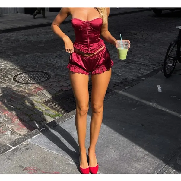 Outcast Satin Shorts Lucine Size M Deep Red - Image 4