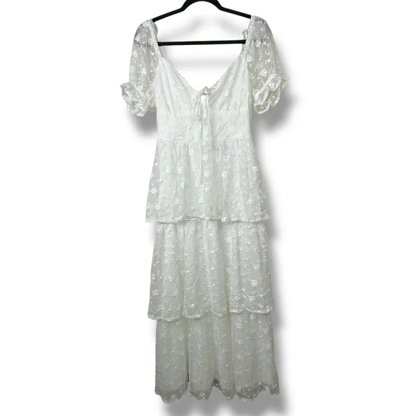 NEW Lulus Precious Sweetie White Floral Embroidered Sweetheart Airy Midi Dress - Image 5