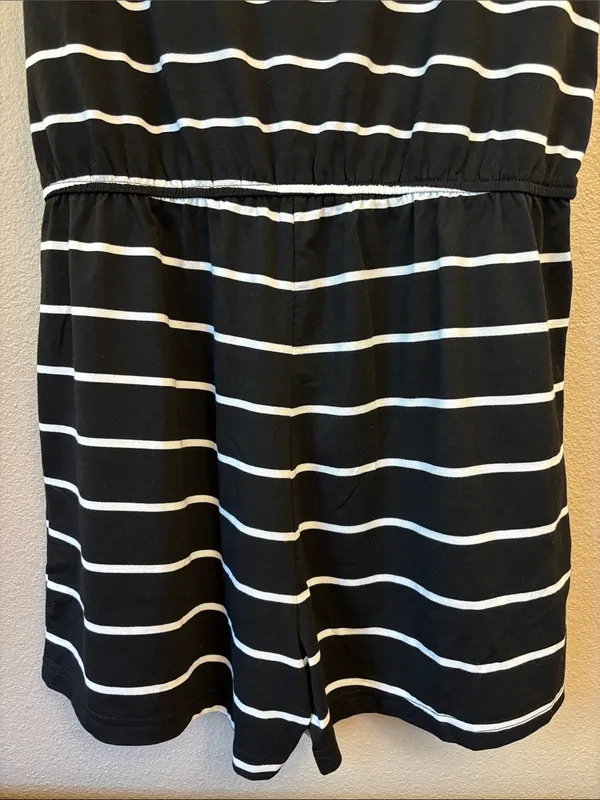 NEW! ANRABESS Size LARGE Black & White Striped Shorts Romper Short Sleeve - Image 8