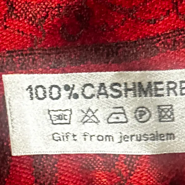 100% Cashmere Red Black Elephant Shawl Oversized Fringe Scarf Wrap - Image 7