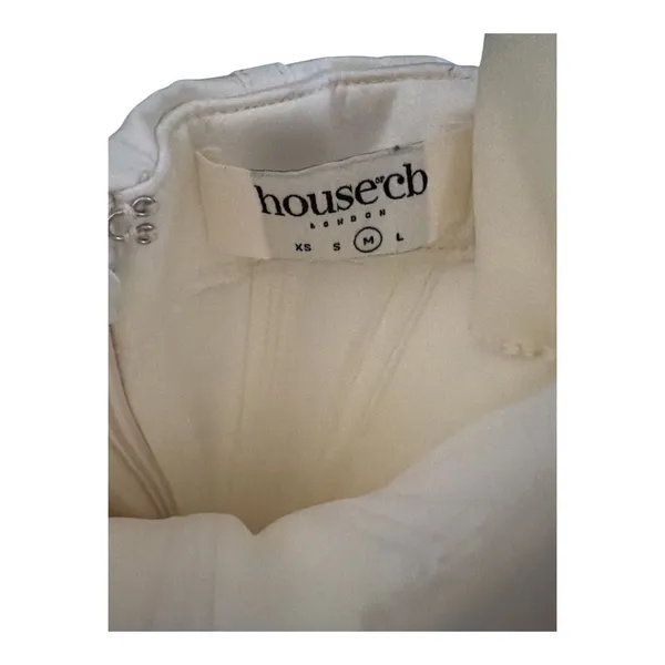 House of CB Lulu Ivory Asymmetric Drape Midi Corset Dress size medium - Image 7