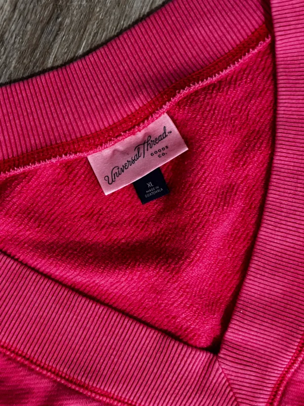 Universal Threads Neon Red/Pink Pullover Vneck Sweatshirt Size XL - Image 2