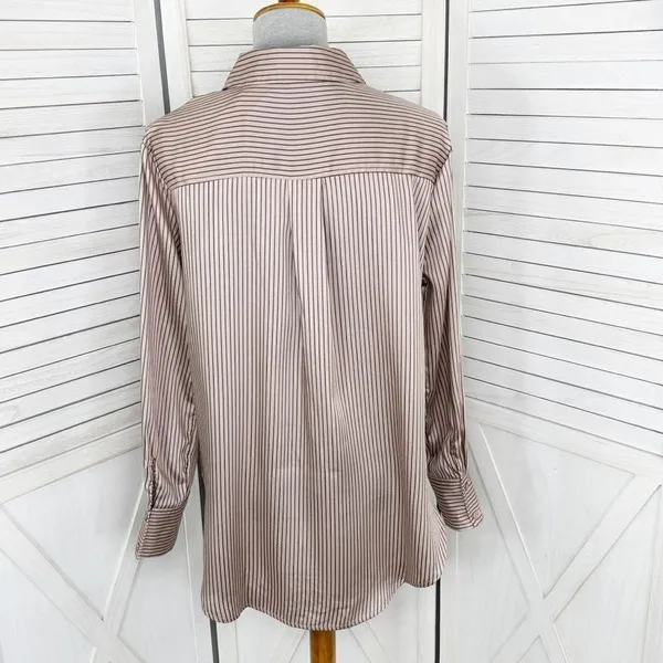 The Workshop Satin Pinstripe Oversized Button Up Shirt Mocha Medium Boyfriend‎ - Image 7