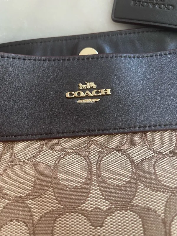 Coach Lexy Shoulder Bag F27579 Signature Jacquard Khaki Brown Leather Handbag - Image 7