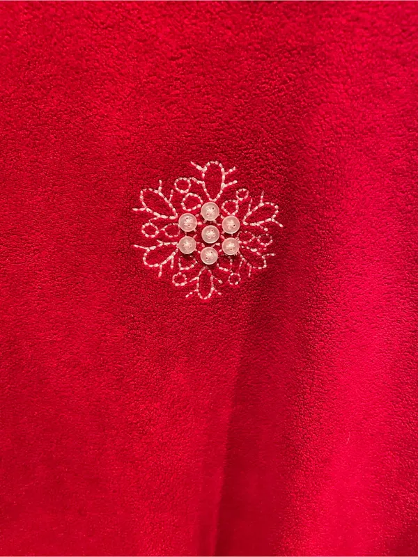 Christopher & Banks Cute red soft fleece snowflake 90s crewneck winter holiday cherry red sweatshirt - Image 6