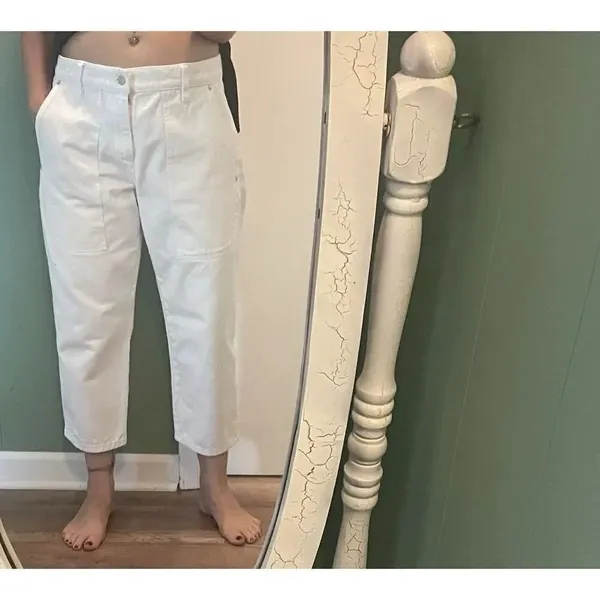 J Crew White High Rise Women’s Utility Pants 29P Cotton Cropped Fit - Image 9