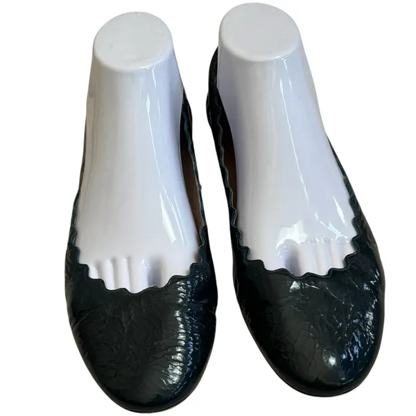 Chloé Lauren Scalloped Ballet Flats Deep Teal Patent Leather‎ EU 40 US 9.5 - Image 5