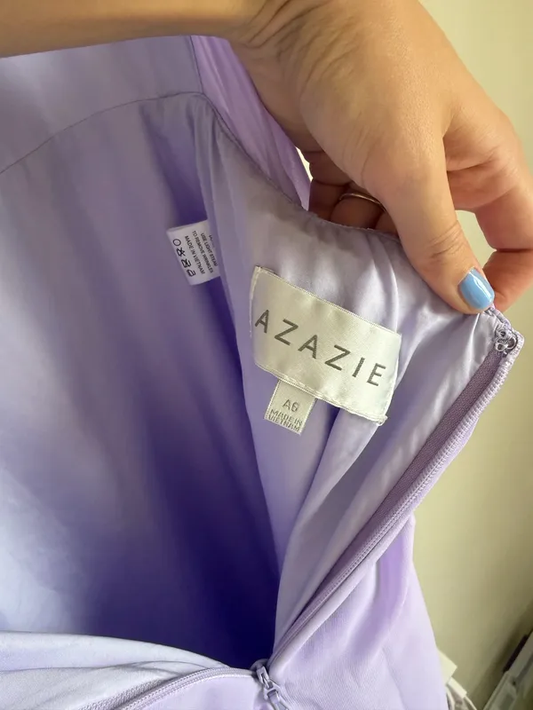 Azazie Zeya Lilac A-Line V-Neck Pleated Chiffon Dress Size 6 - Image 10