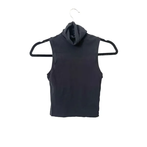 HELSA Jersey Cropped Turtleneck Top‎ Black X-Small - Image 2