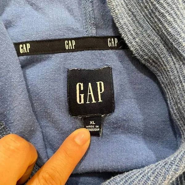 GAP Blue Waffle Knit Hoodie Long Sleeve Pullover Size XL - Image 3