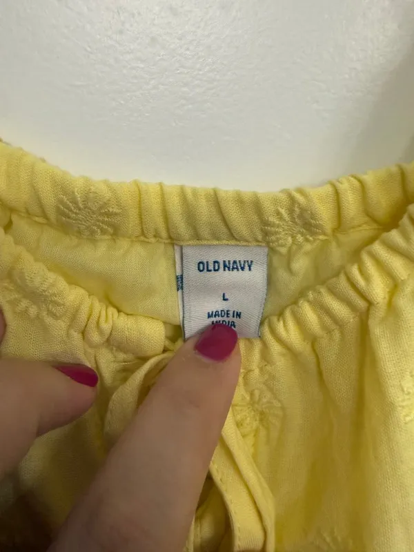 Old Navy Yellow Embroidered Tiered Maxi Dress Pockets Women’s L - Image 4